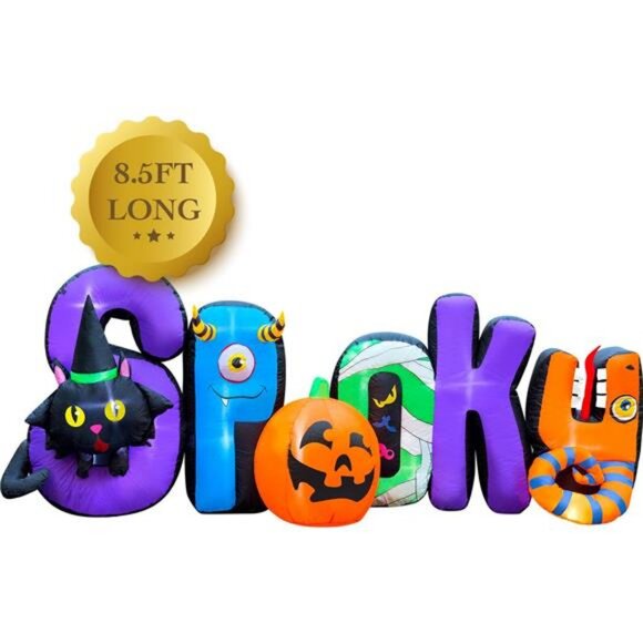 Halloween Inflatables 9ft Spooky Yard Sign. Large Halloween Inflatable Decor